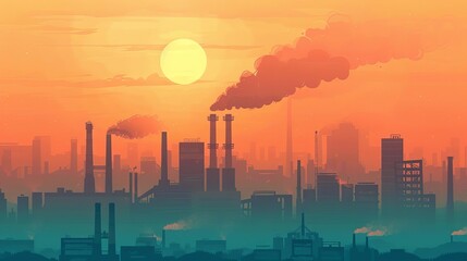 Fototapeta premium smoggy skies factory chimneys billowing carbon emissions into thick haze environmental concept illustration