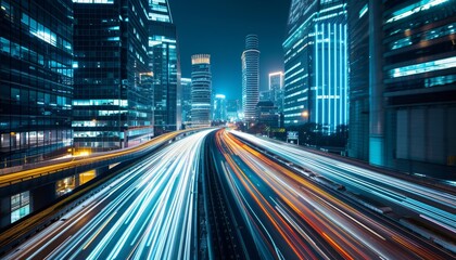 A city street at night with a lot of traffic and lights by AI generated image