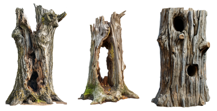 large trees stump with an opening isolated on transparent or white background