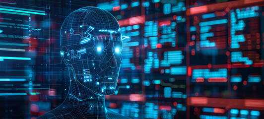 Fototapeta premium Advanced identity theft detection with holographic interfaces, side view, protecting personal data, futuristic tone, Complementary Color Scheme.