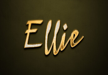 Old gold text effect of name Ellie with 3D glossy style Mockup.