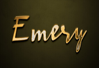 Old gold text effect of name Emery with 3D glossy style Mockup.