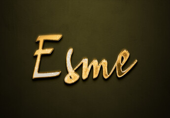 Old gold text effect of name Esme with 3D glossy style Mockup.