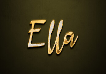 Old gold text effect of name Ella with 3D glossy style Mockup.