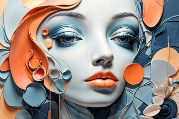 Painting of a Dreamscapes in Cool Hues: A Dance of Faces and Forms