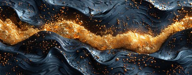 Wavy Metallic Background in Black and Gold