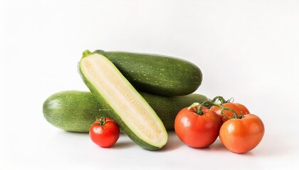 Zucchini and tomatoes isolated on white background