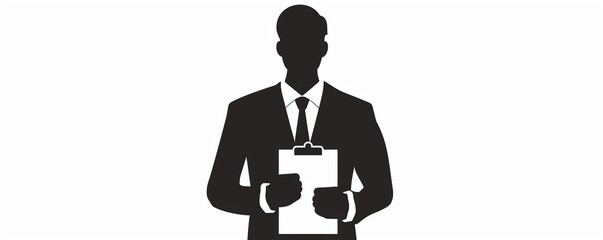 Silhouette of a business professional holding a clipboard, conveying tasks and responsibility in a corporate environment.