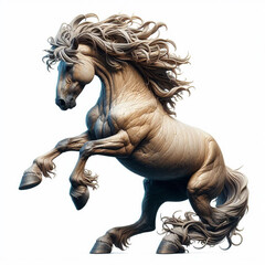 Wild mustang rearing up on a white background, generated using AI. Beautiful rearing up wild horse.