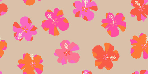 Hand drawn tropical flowers, seamless patterns with floral for fabric, textiles, clothing, wallpaper, cover, banner, interior decor, abstract backgrounds. vector illustration. © Udomdech