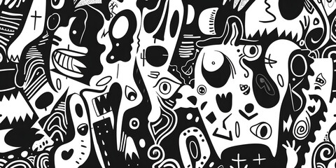 Abstract black and white doodles and sketches, creating a creative and artistic vibe, perfect for a design or personal blog background