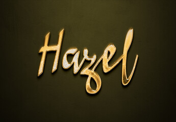 Old gold text effect of name Hazel with 3D glossy style Mockup.