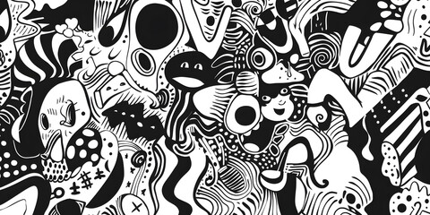 Abstract black and white doodles and sketches, creating a creative and artistic vibe, perfect for a design or personal blog background