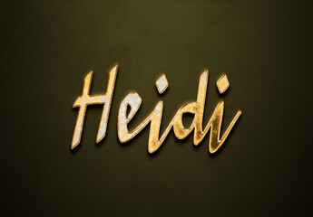 Old gold text effect of name Heidi with 3D glossy style Mockup.