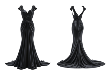mockup of a chic and elegant evening dress, including front and back views, on a white background