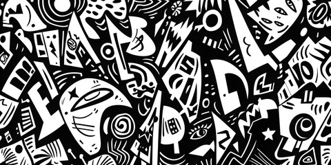 Abstract black and white doodles and sketches, creating a creative and artistic vibe, perfect for a design or personal blog background