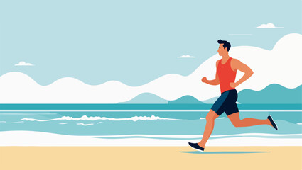 Summer Beach Run: Vector Art of Man Jogging