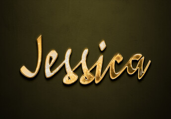 Old gold text effect of name Jessica with 3D glossy style Mockup.