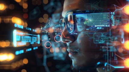 Obraz premium A close-up of a person wearing augmented reality glasses.