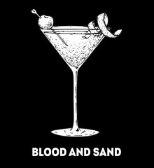 Blood and sand cocktail illustration. Hand drawn sketch. Vector illustration. Isolated object.