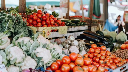 Fruits and vegetables at a farmers market