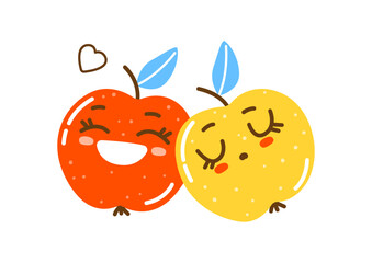 Cute apple characters isolated on white background for Your happy design