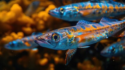 A Close-up of a Vibrant Fish with Blue and Orange Scales