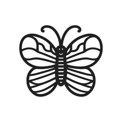 A black and white drawing of a butterfly with a smile on its face
