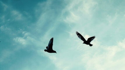 Obraz premium Seagulls flying against clear blue sky