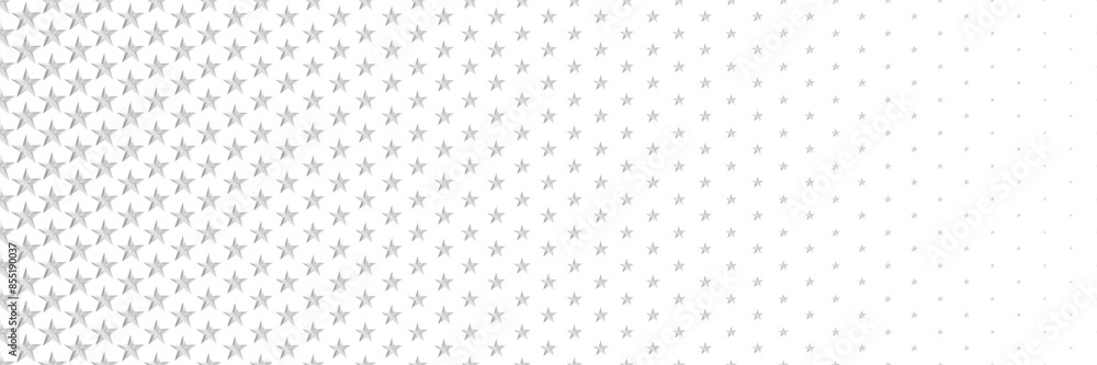 Poster horizontal halftone of beautiful silver star on white for pattern and background.