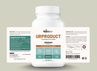 Food supplement vitamin medicine label sticker design dietary drug capsule and tablet modern bottle jar box packaging.