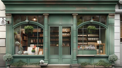 vintage french boutique facade , chic luxury store vitrine
