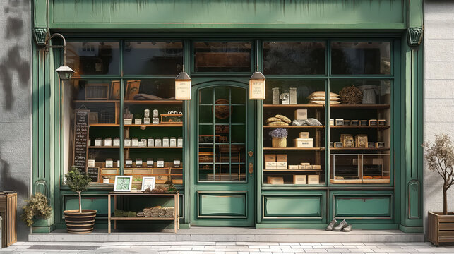 vintage french boutique facade , chic luxury store vitrine