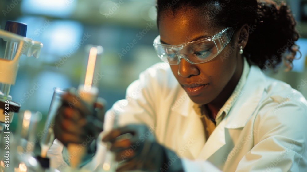 Poster scientist at work in a modern lab setting