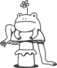 Funny frog on mushroom outline doodle tattoo 