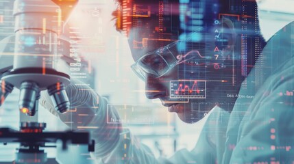 Scientist looking through microscope in laboratory