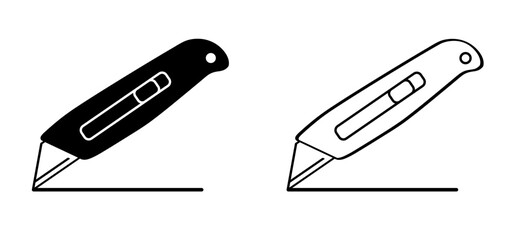 Work knives. Cartoon cutter knife. retractable blade or knife. Paper or cardboard cutter. Work, school tools. Retractable blades concept. Utility knife or jackknife.