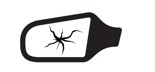 Cracked glass. Car rear view broken mirror. Side rear-view mirror on a, reflection of traffic flow. View mirror car, traffic on the road. Car pictogram or icon. Cars wing mirror. Rear view.