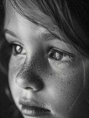 Fototapeta premium Close-up portrait of a young child with freckles, suitable for use in illustrations, editorials or personal projects