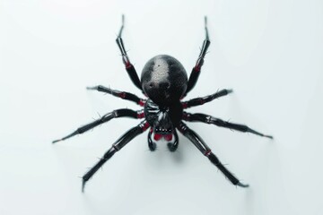 A single black spider sits on top of a white surface, possibly a table or countertop