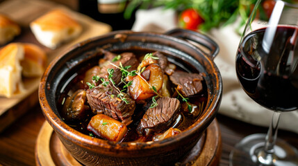 French cuisine. Beef stew with red wine.