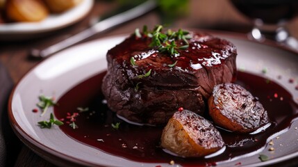 French cuisine. Chateaubriand in red wine sauce.