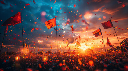 america 4th of july celebration, waving flags.generative ai