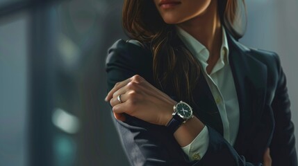 A Businesswoman Checking The Time On Her Watch, Staying Punctual