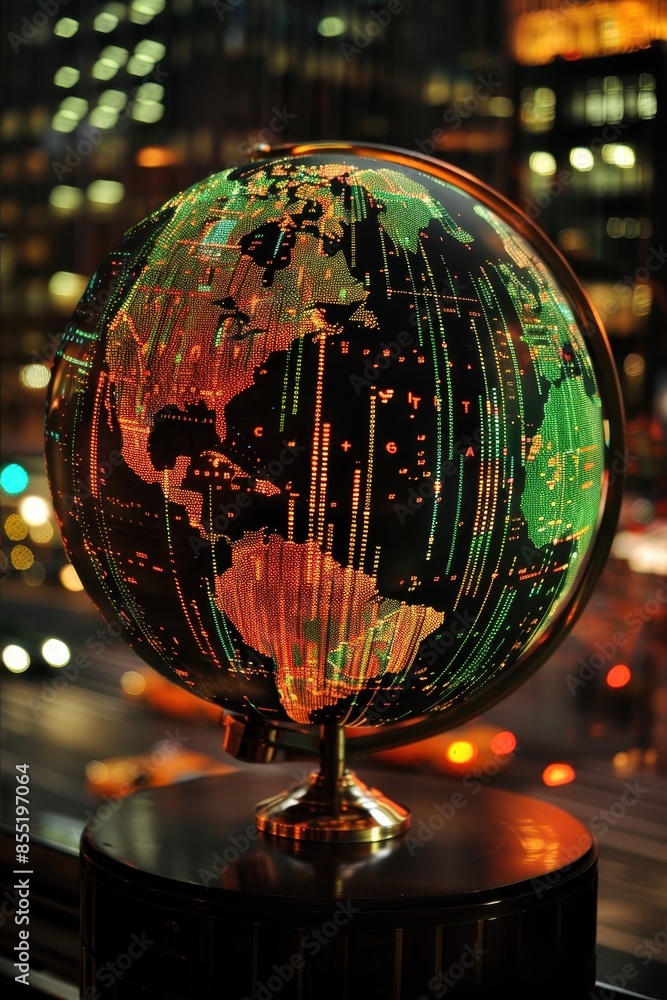 Poster illuminated globe with digital financial data