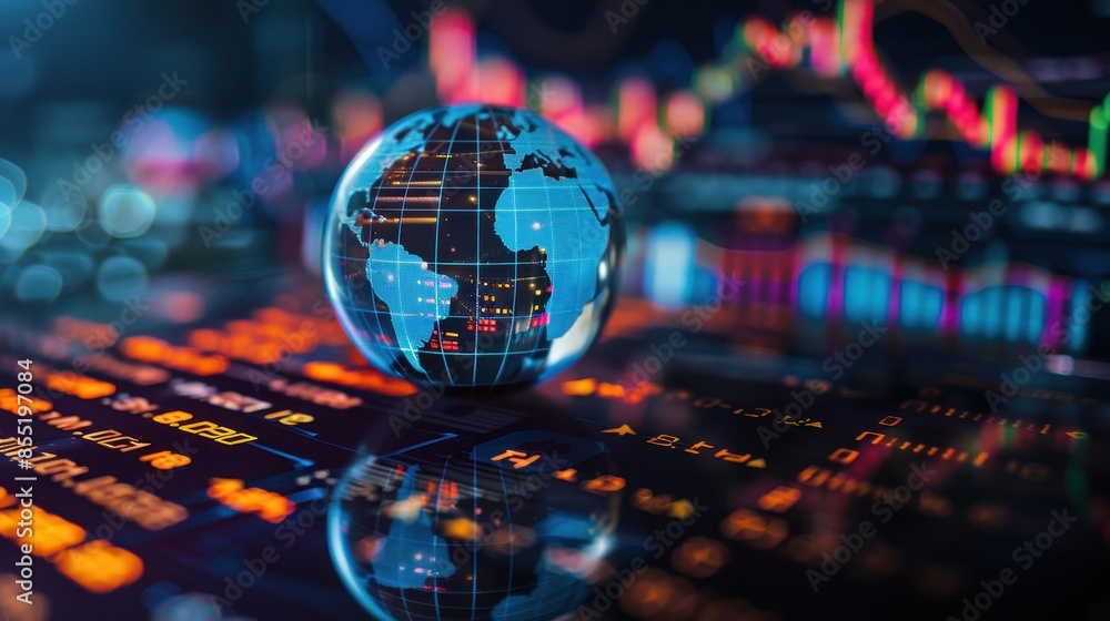 Poster illuminated globe with digital financial data
