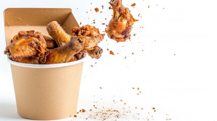 A paper cup filled with crispy fried chicken wings, perfect for snacks or meals on the go
