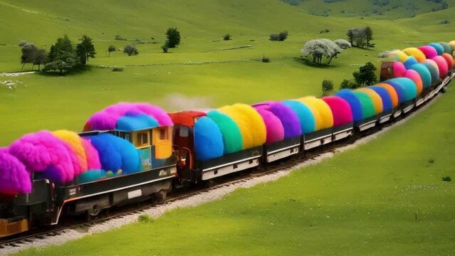 The train transforms into a colorful sheep train with numbers painted on its sides. The sheep baa in sequence as the train chugs along