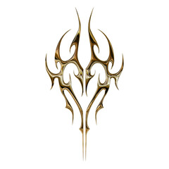 3d chrome metal effect neo tribal y2k gothic style tattoo. Cyber sigilism heart design.