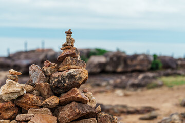 Small stones piled up on rocky terrain